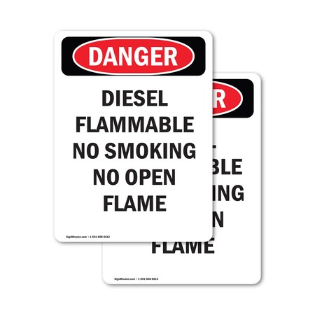 Signmission Diesel Flammable No Smoking No Danger Sign, Vinyl Decal, 10in W x 14in L, 2PK OS-2PACK-DS-D-1014-V-2363